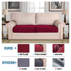 H.VERSAILTEX Super Stretch Individual Seat Cushion Covers Sofa Covers Couch Cushion Covers Slipcover Sets Thick Jacquard Textured Twill Fabric (2 Piece Large Sofa Cushion Covers, Burgundy Red)