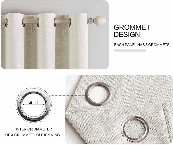 MIULEE Linen Texture Curtains for Bedroom Solid 100% Blackout Thermal Insulated Linen Beige Curtains Grommet Room Darkening Drapes for Living Room Nursery 52x63 Inch (2 Panels)