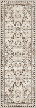 Yamaziot Washable Runner Rug 2x6 – Non Slip Boho Floral Hallway Runner Rug with Rubber Backing, Low Pile Faux Wool Distressed Carpet for Kitchen, Laundry, Bedroom, Entrance, Brown