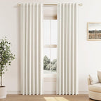 Guken Cream 100% Blackout Cream Linen Curtains 52 Inch Wide by 82 Inch 2 Panels Set for Living Room Bedroom Back Tab/Rod Pocket Thermal Insulated Black Out Drapes Room Darkening Window Curtains
