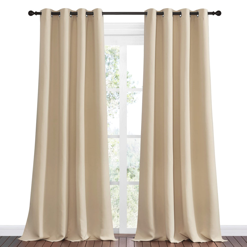 NICETOWN Bedroom Room Darkening Curtains - Triple Weave Microfiber Grommet Top Thermal Insulated Solid Panels/Drapes for Kid's Room (Biscotti Beige, 1 Pair, 55 inches by 90 Inch)