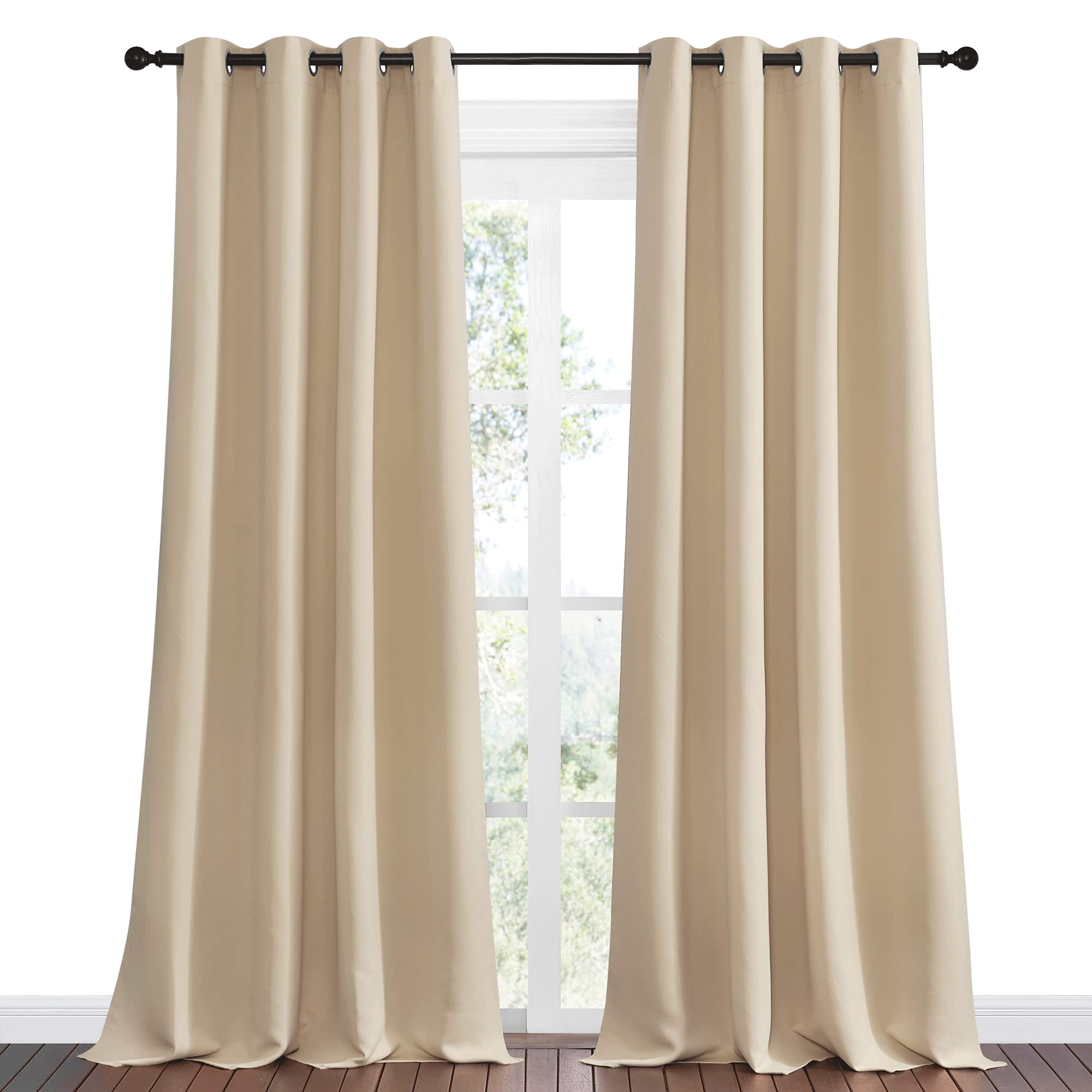 NICETOWN Bedroom Room Darkening Curtains - Triple Weave Microfiber Grommet Top Thermal Insulated Solid Panels/Drapes for Kid's Room (Biscotti Beige, 1 Pair, 55 inches by 90 Inch)