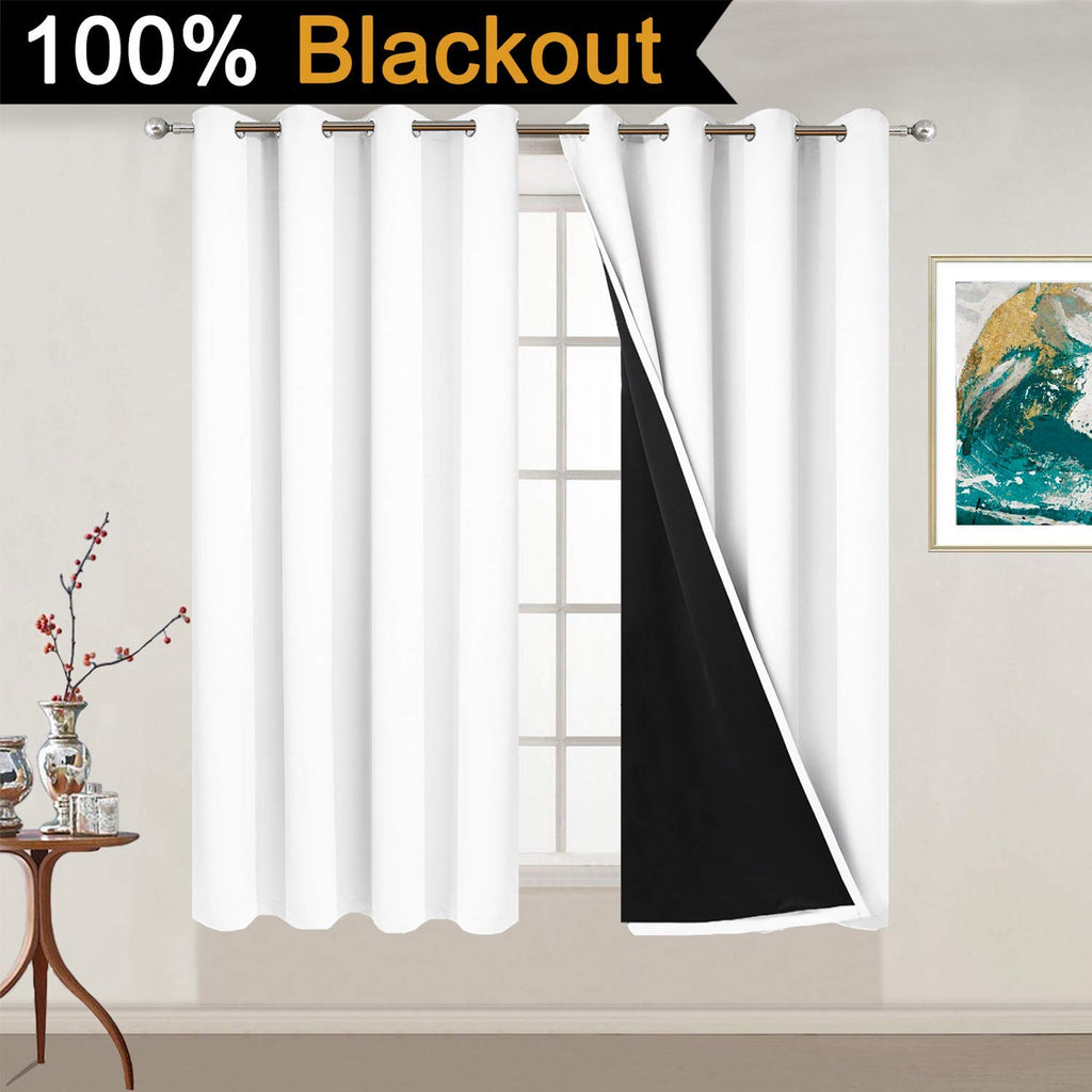 Yakamok Pure White 100% Blackout Curtains 54 Inches Long 52" Wide 2 Panel