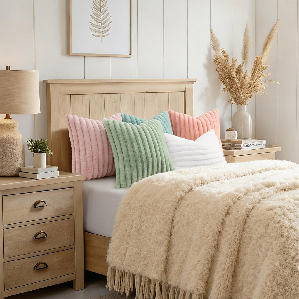 decorUhome Fall Faux Fur Throw Pillow Covers 20x20 Set of 2 Blush Pink