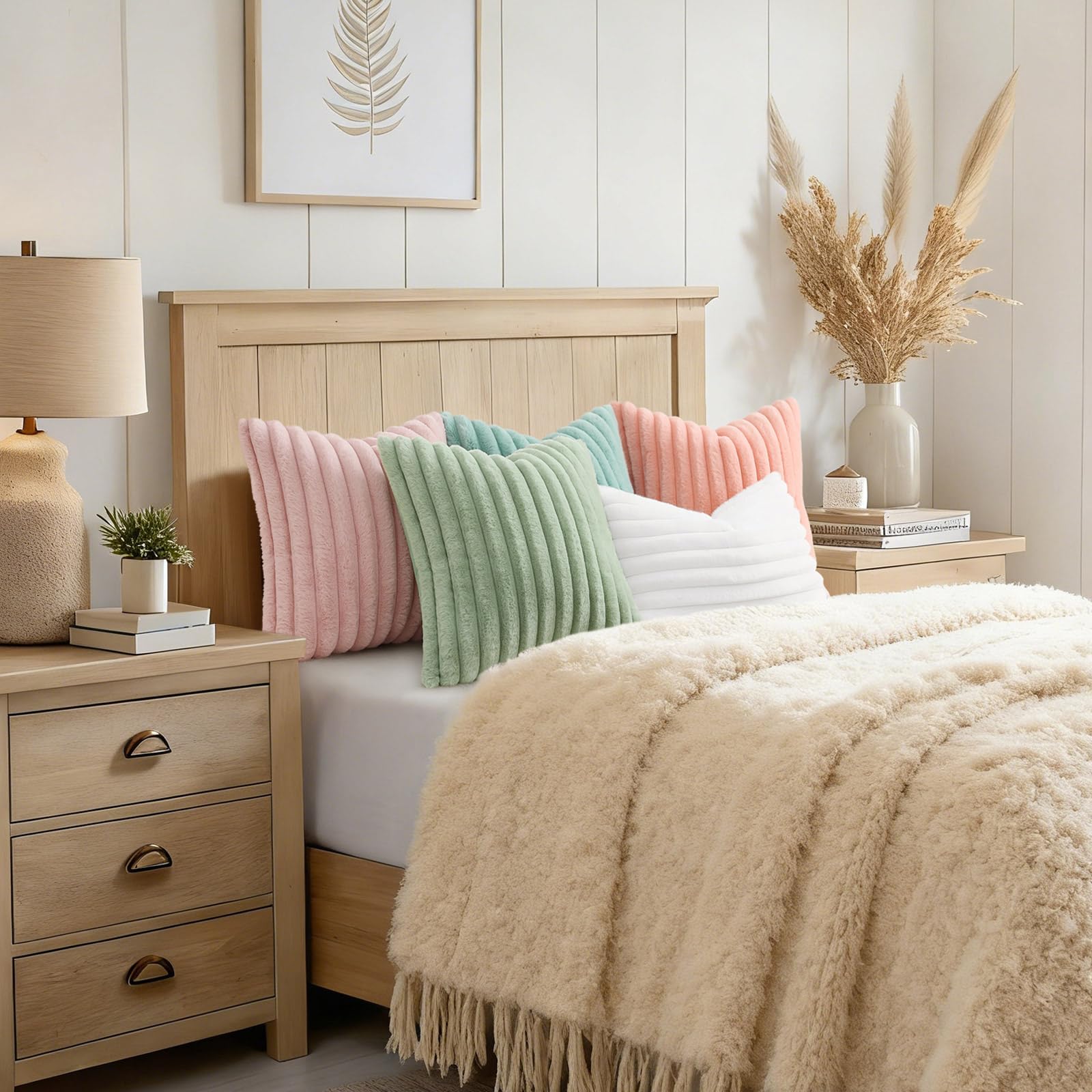 decorUhome Fall Faux Fur Throw Pillow Covers 20x20 Set of 2 Blush Pink