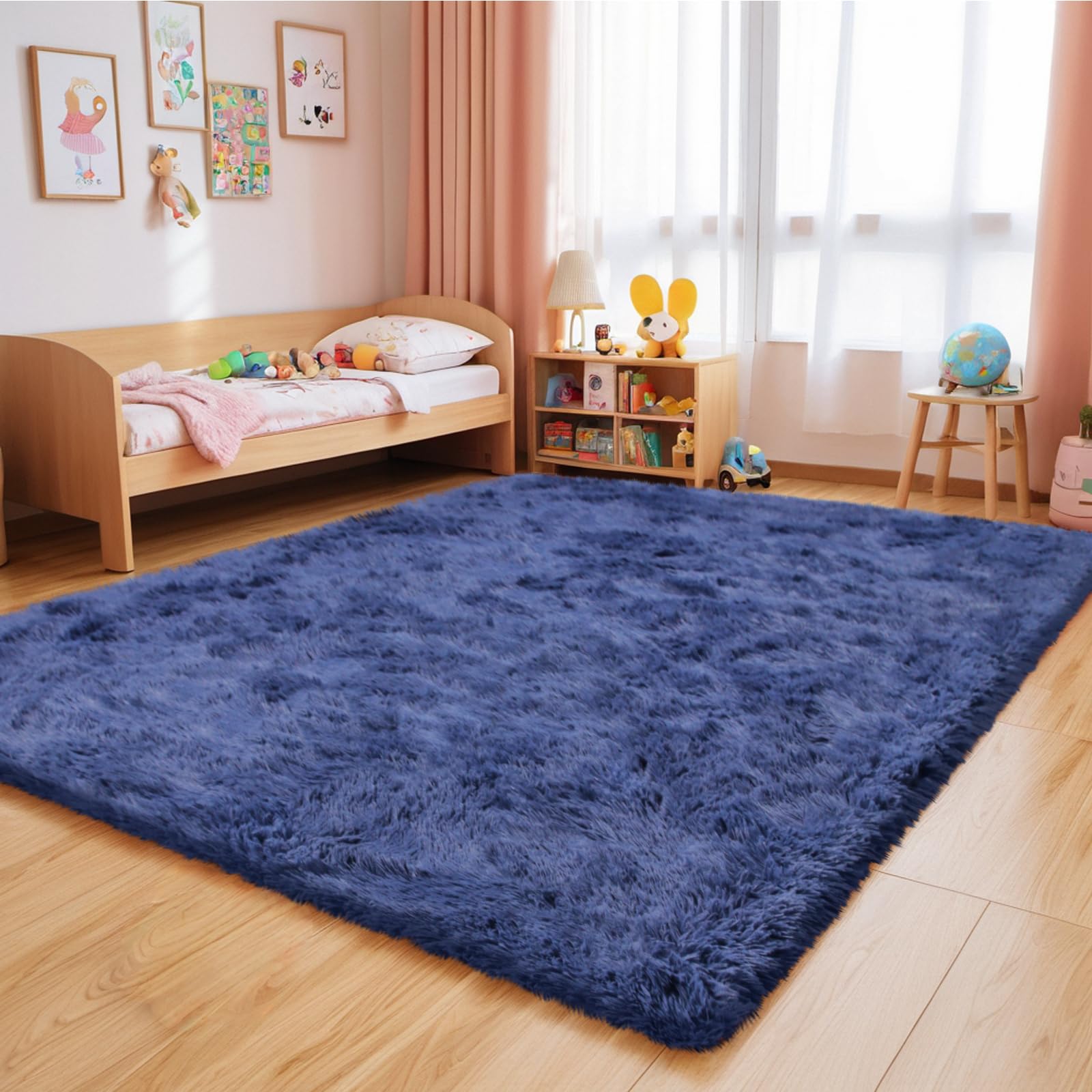 8x10 Fluffy Area Rugs for Living Room,Blue Large Shag Area Rug for Bedroom