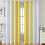 Estelar Textiler Ombre Yellow and Greyish White Blackout Curtains 96 Inches Long for Sliding Door, Gradient Thermal Insulated Full Light Blocking Grommet Blackout Drapes for Bedroom, 52Wx96L, 2 Panels