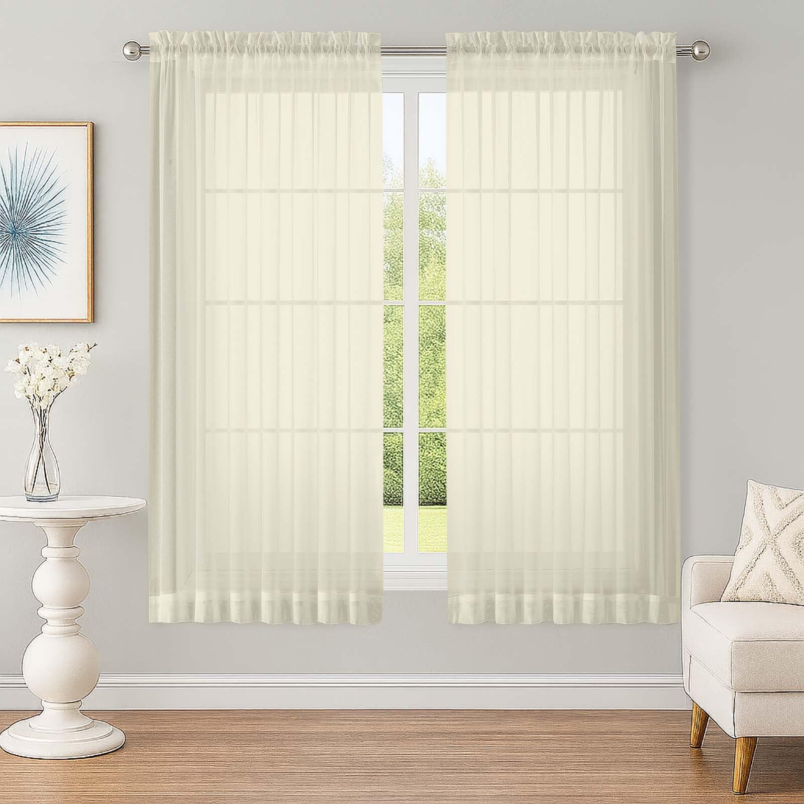 OWENIE White Sheer Curtains 63 Inch Long 2 Panels for Living Room 59" Wide