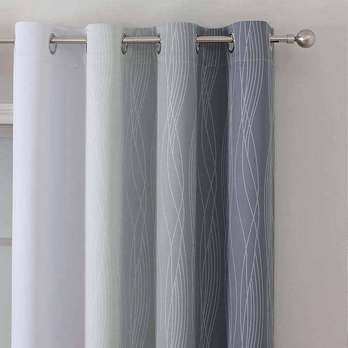 Estelar Textiler Thermal Insulated Blackout Curtains 96 Inches Long, Ombre Grey and Grayish White Blackout Drapes for Bedroom, Gradient Full Light Blocking Energy Saving Curtains, 52Wx96L, 2 Panels