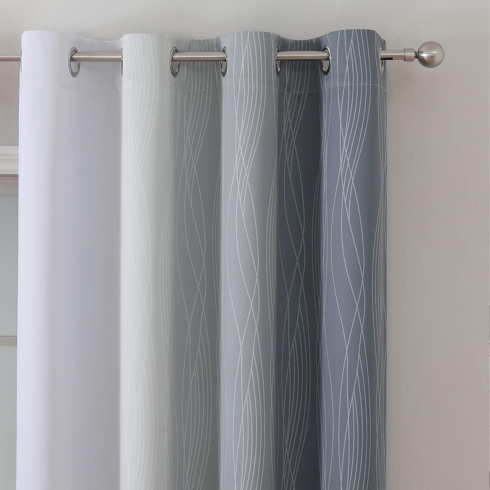 Grey and Greyish White Ombre Blackout Curtains for Bedroom 45 Inch Long