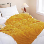 Mustard Yellow Fleece Throw Blanket 60”×80” for Couch Sofa Bed,Super Soft Cozy Plush Microfiber Flannel Blanket with Stripes Design Lightweight for Adults,Woman,Girls