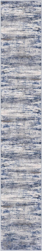 KOZYFLY Modern Abstract Hallway Runner, 2x12 Washable Rug Runner Non-Slip Soft Striped Kitchen Runner Rug, Grey Blue Print Carpet for Entryway Bathroom Laundry Room Foyer
