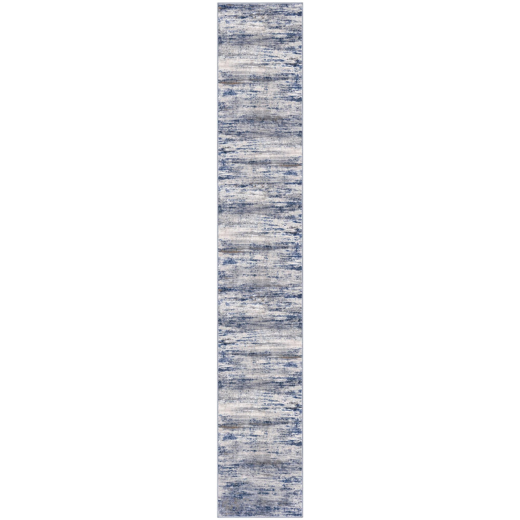 KOZYFLY Modern Abstract Hallway Runner, 2x12 Washable Rug Runner Non-Slip Soft Striped Kitchen Runner Rug, Grey Blue Print Carpet for Entryway Bathroom Laundry Room Foyer