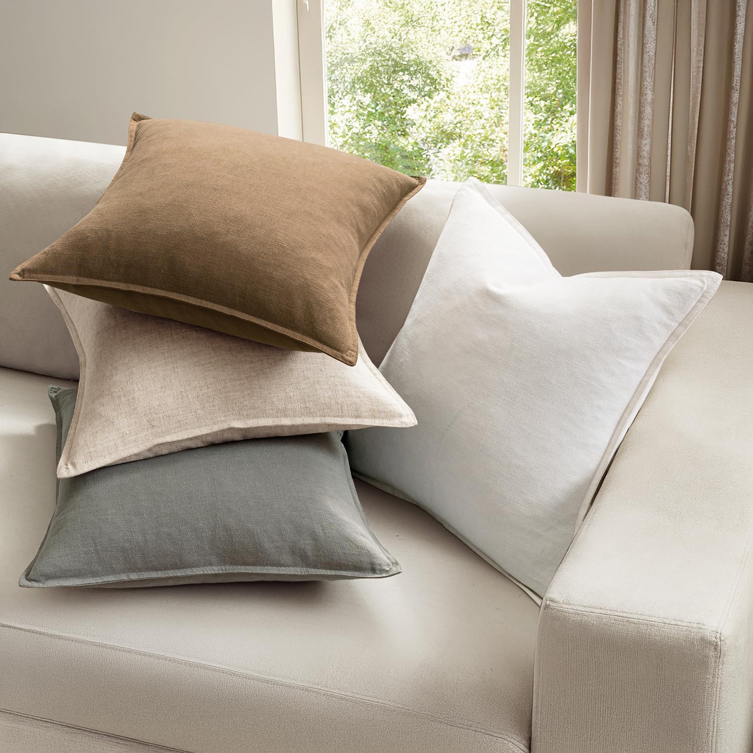MIULEE Neutral Boho Linen Decorative Pillow Covers 20x20 Inch Pack of 4