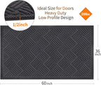 Mibao Front Door Mat, Dirt Trapper Welcome Mat for Outdoor Indoor, Non-Slip Waterproof Doormat, Durable Machine Washable Low Profile Entry Rug for Back Door Outside Patio, 61.5" x 36", Gray Grid