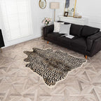 Leopard Area Rug Animals Printed Hide Mats Faux Fur Cowhide Skin Carpet for Home Office, Living Room, Bedroom, 5.2ft x 6.5ft (160 x 200cm)