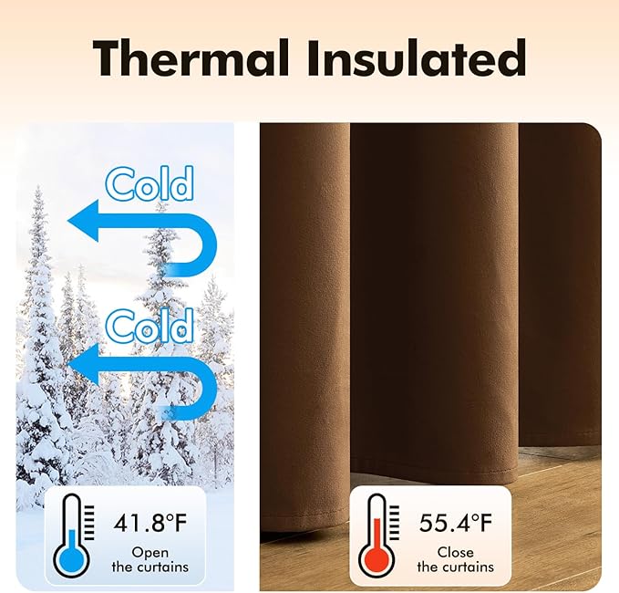 MIULEE Velvet Curtains Chocolate Elegant Grommet Thermal Insulated Soundproof Brown Room Darkening Curtains/Drapes for Classical Living Room Bedroom Decor 52 x 108 Inch Set of 2