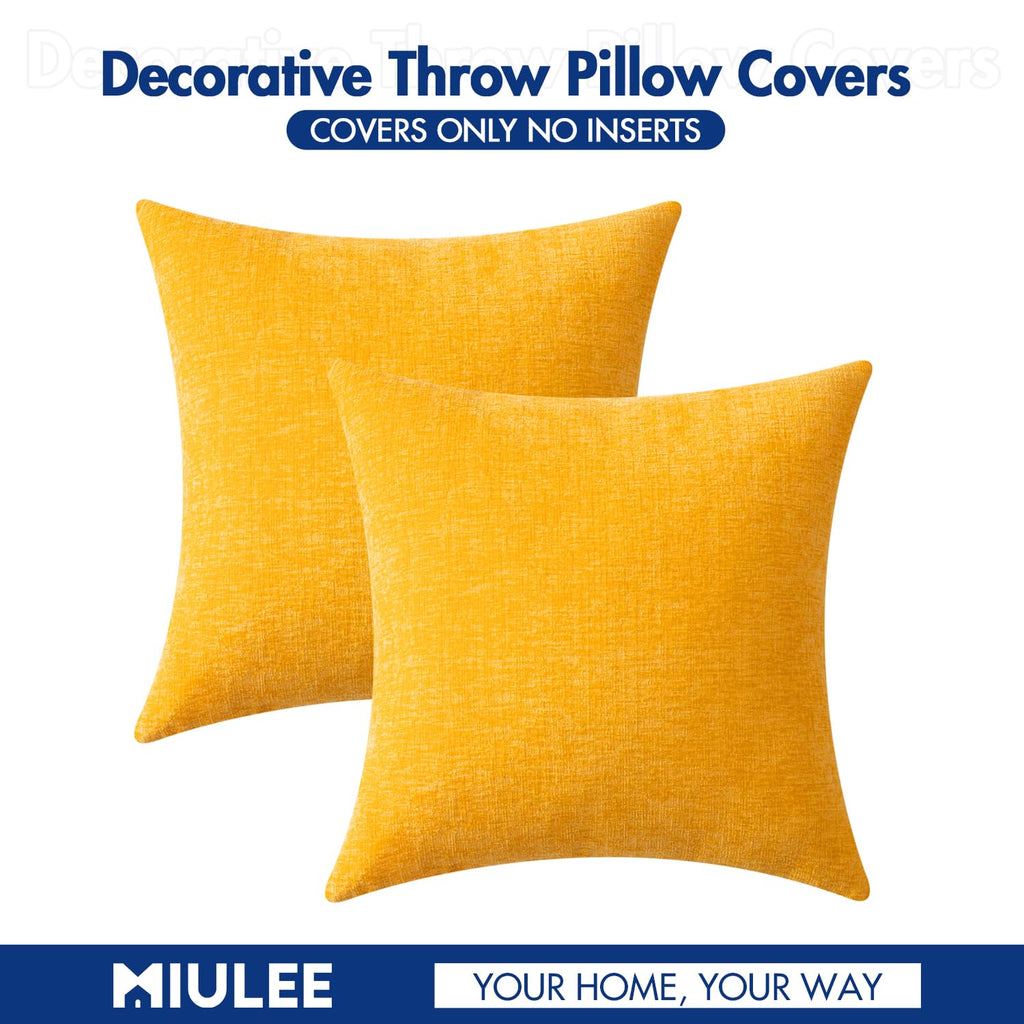 MIULEE Soft Chenille Throw Pillow Covers Goose Yellow 18x18 Inch Pack of 2
