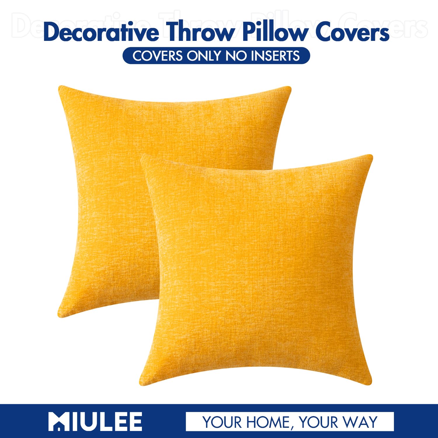 MIULEE Soft Chenille Throw Pillow Covers Goose Yellow 18x18 Inch Pack of 2
