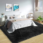 Latepis 9 x 12 Area Rug for Living Room Black Fur Faux Sheepskin Fluffy Rug for Bedroom Big Shag Carpet for Living Room Shaggy Rugs Rectangle