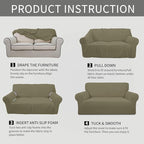 Easy-Going Stretch 4 Seater Sofa Slipcover 1-Piece Sofa Cover Furniture Protector Couch Soft with Elastic Bottom for Kids, Polyester Spandex Jacquard Fabric Small Checks Khaki