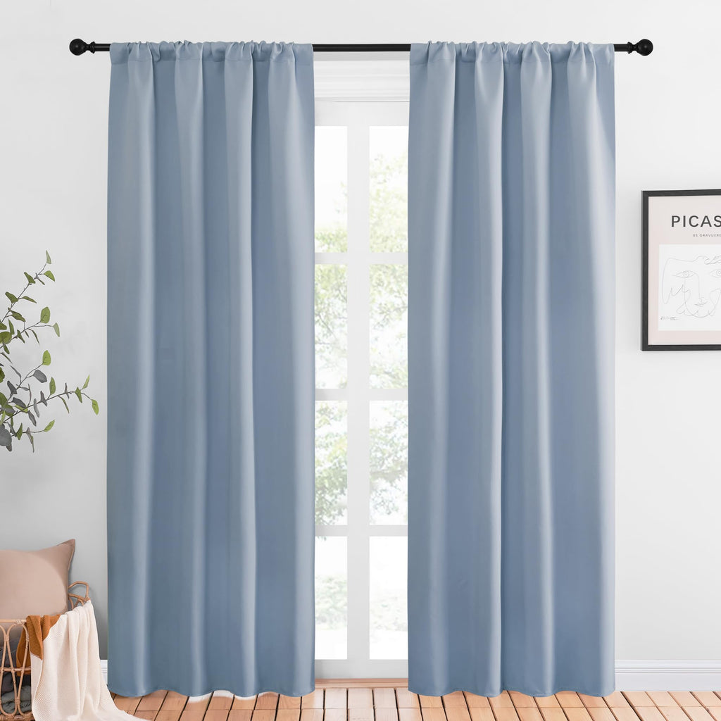 NICETOWN Blackout Curtains for Living Curtains, Vintage Blue, 1 Pair, 34-inch W x 84-inch L, Home Decorations Thermal Insulated Solid Pole Top Blackout Drapes for Living Room
