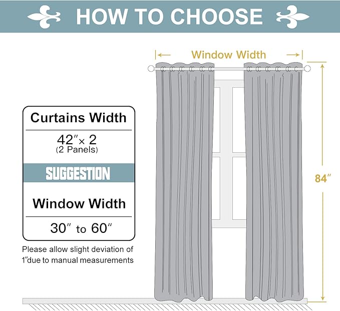 ChrisDowa 100% Blackout Curtains for Bedroom 84 Inches Long 2 Panels Set