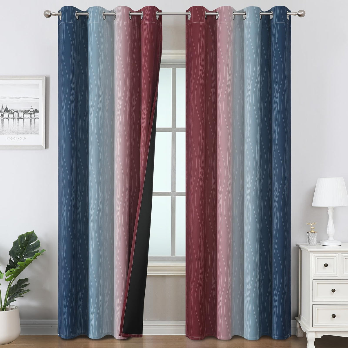 Estelar Textiler Brown and Greyish White Blackout Curtains 52x108 2 Panels