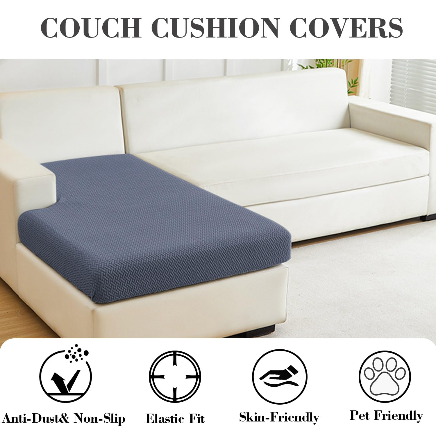 Disayu Sofa Covers Couch Covers for Sofa Pet Friendly Couch Cushion Covers Universal Sofa Covers Washable Stretch Slipcovers for Sectional Sofa (Texture Metal Gray,Chaise Cover)