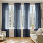MIULEE Navy Blue Sheer Curtains 90 Inches Long, 4 Panels Set, Light Filtering Rod Pocket Voile Drapes Window Treatments, Semi Transparent Airy Fabric for Bedroom and Living Room, 54 x 90 Inches
