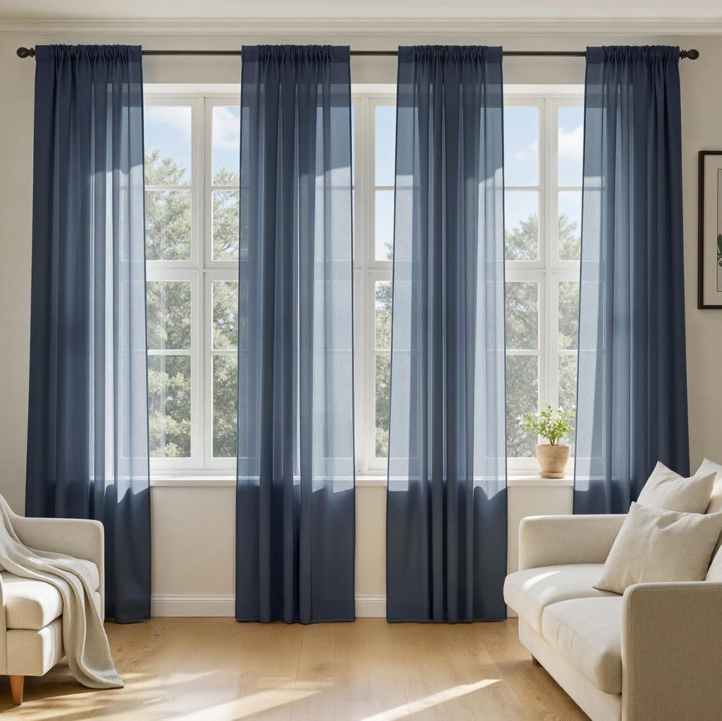 MIULEE Navy Blue Sheer Curtains 96 Inches Long 4 Panels 42 x 96 Inches