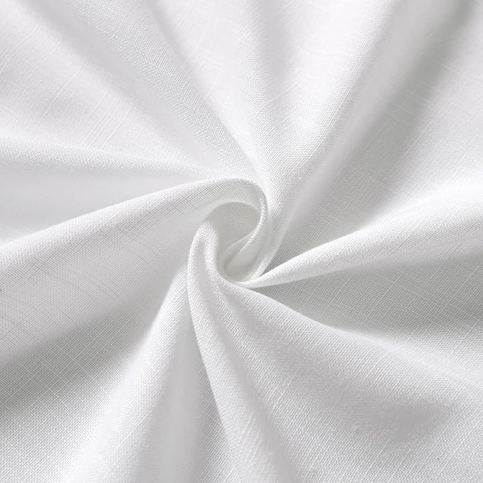 Nanspring White Cafe Curtains 48 Inch Length Set 2 Panel Back Tab Pocket Semi Sheer Short Linen White Curtain Tiers for Small Bathroom Window Basement 52x48