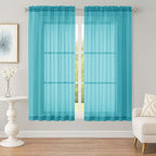 OWENIE Sheer Curtains 63 inch Length 2 Panels Set, Rod Pocket Voile Fimly Sheer Drapes for Living Room/Bedroom, 2pcs, Each 42" W x 63" L，Turquoise Blue