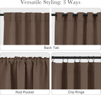 PONY DANCE Small Blackout Curtains for Kitchen Windows, Short Drapes for Bathroom, Thermal Insulated Window Curtains Tiers for Basement, W 29 x L 36, Mocha, 1 Pair
