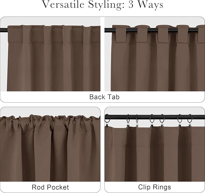 PONY DANCE Blackout Curtains Set - Short Window Curtain Draperies Thermal Insulated Home Decoration Energy Saving Back Tab/Rod Pocket Panels for Bedroom, 42-inch by 30-inch, Mocha, 2 PCs