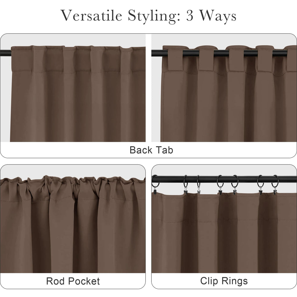 PONY DANCE Blackout Window Drapes - 42 by 72-inch, Mocha Curtain Draperies Light Block Thermal Insulated Curtain Panels Back Tab/Rod Pocket Light Blocking Energy Saving for Bedroom, 2 PCs