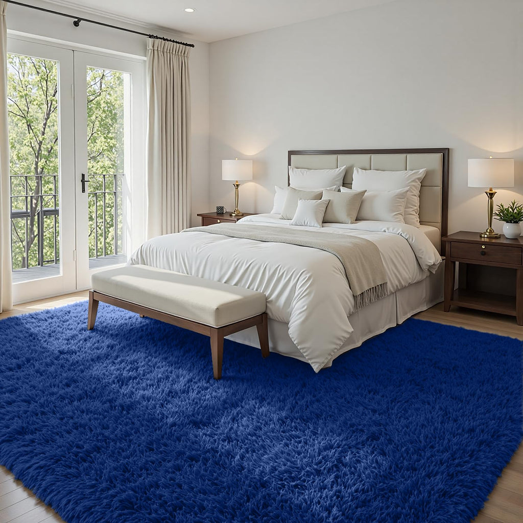 5x8 Fluffy Shag Area Rugs for Living Room Bedroom: Soft Plush Carpet Blue