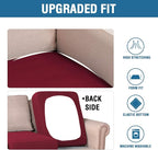H.VERSAILTEX Super Stretch Couch Cushion Covers Sofa Cushion Slipcovers Jacquard Fabric Individual Seat Couch Slipcover Sets for Pets with Elastic Bottom(3 Packs Cushion Sofa Covers, Burgundy Red)