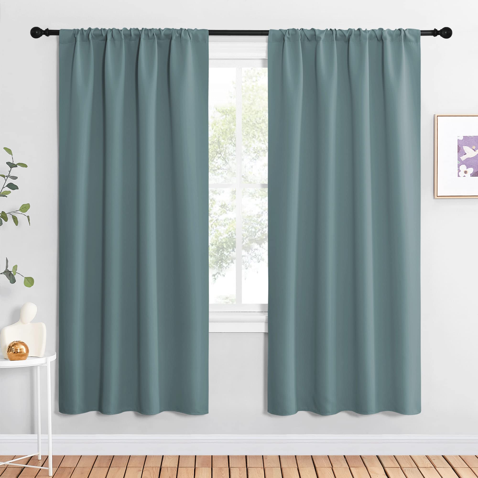 NICETOWN Greyish Blue Blackout Curtains Panels for Window, Thermal Insulated Rod Pocket Blackout Drapes/Draperies for Living Room (2 Panels, W42 x L72 inches)