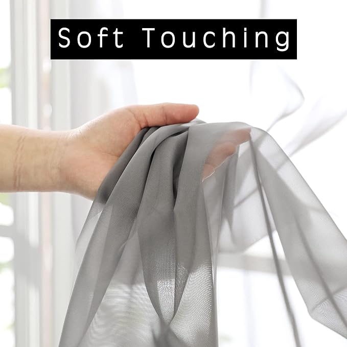 OVZME 2 Panels Sheer Curtains 63 Inches Long Rod Pocket Light Weight Soft Voile Drapes Curtains for Basement Bathroom Bedroom Living Room, Each is 42W x 63L