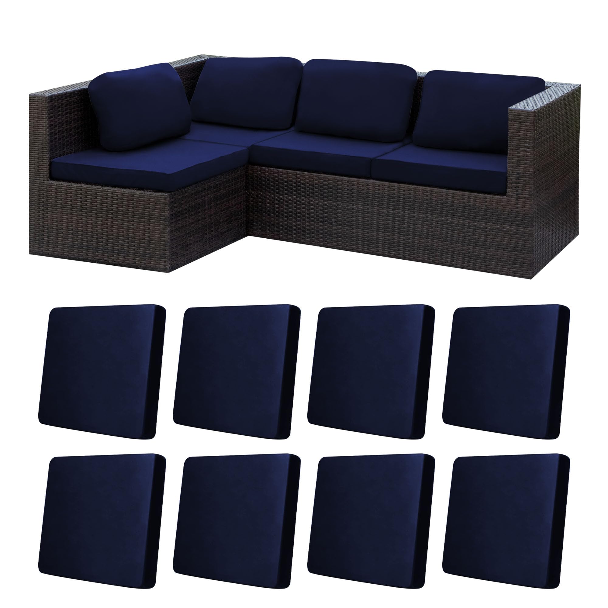 8 Piece Outdoor Cushion Covers, Patio Sofa Cushion Covers, Stretch Fit