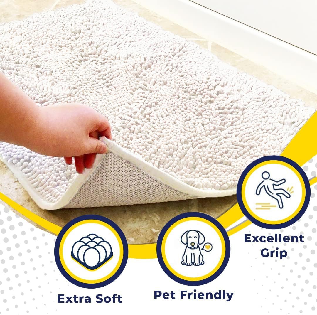 Muddy Mat® | Super Water Absorbent Door Mat Indoor, Microfiber Quick Dry Chenille Entryway Rug, Slip Resistant Front Door Mat, Indoor Mats for Entryway, Machine Washable Pet Rug, White 24"x36"
