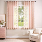 jinchan Belrose Pink Floral Sheer Curtains for Bedroom 63 Inch Long Voile Embroidered Farmhouse Curtains for Living Room Ivory Flower Patterned Rod Pocket Window Treatments, 2 Panels Pink