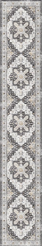 Madane Hallway Runner Rug 2x12, Extra Long Washable Runner Rugs with Rubber Backing, Non Slip Carpet Runner, Vintage Rug Runners for Kitchen Laundry Room Entryway (Black, 2'x12')