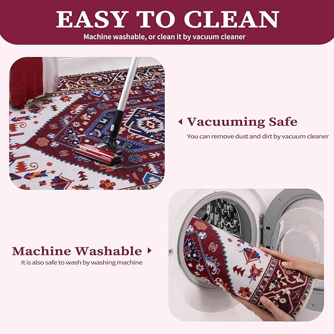 SERISSA 5x7 Washable Non Slip Boho Area Rug for Living Room