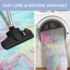 IOHOUZE Abstract Area Rugs 8x10 Ft Washable Large Rugs for Living Room, Non Slip Dining Room Rug, Printed Faux Wool Rugs for Bedroom, Floor Carpet for Office Nursery Playroom, Pink Teal