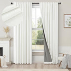 Black Out Curtains 72 Inch Long 2 Panel Burg Lightweight Faux Linen Cute Blackout Bay Window Curtain Modern Neutral Drapes for Bedroom Cabin Room Darkening Curtains 6FT Length Back Tab Ivory Off White