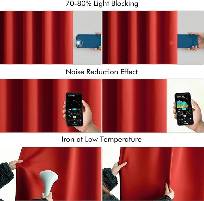 MIULEE Christmas Red Back Tab Blackout Curtains 120 Inch Long 2 Panels Set for Living Room Bedroom, Rod Pocket/Pinch Pleat Extra Long Thermal Insulated Room Darkening Pleated Light Blocking 10FT Drape