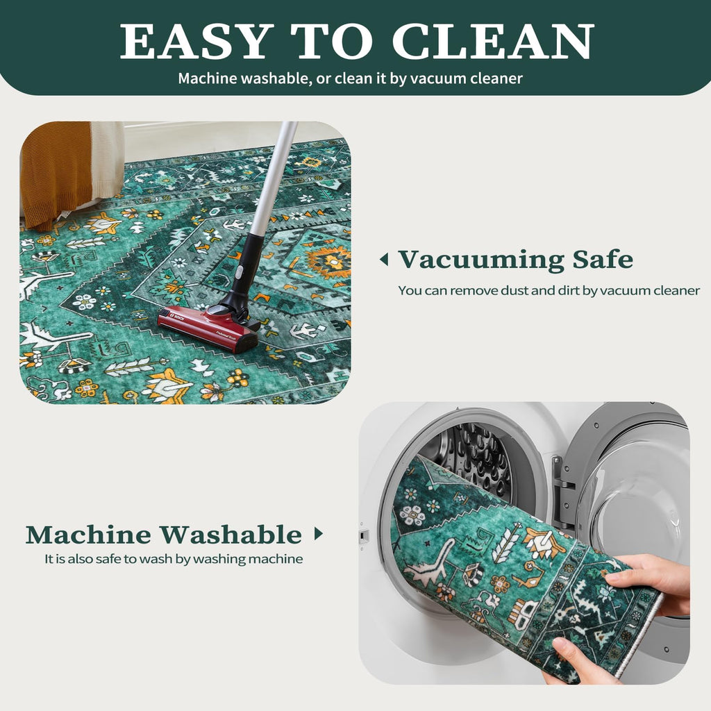 SERISSA 3x5 Washable Non Slip Boho Area Rug for Bedroom，Teal