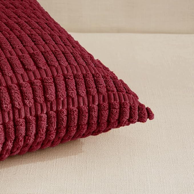 Fancy Homi 4 Packs Decorative Throw Pillow Covers for Living Room Couch Bed, Modern Farmhouse Boho Home Décor Accent Cushion Case, 18" x 18", Burgundy